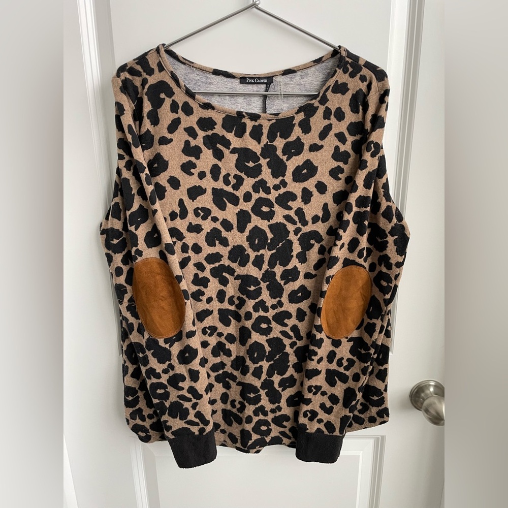 Pink Clover Camel and Black Animal Print Knit Top